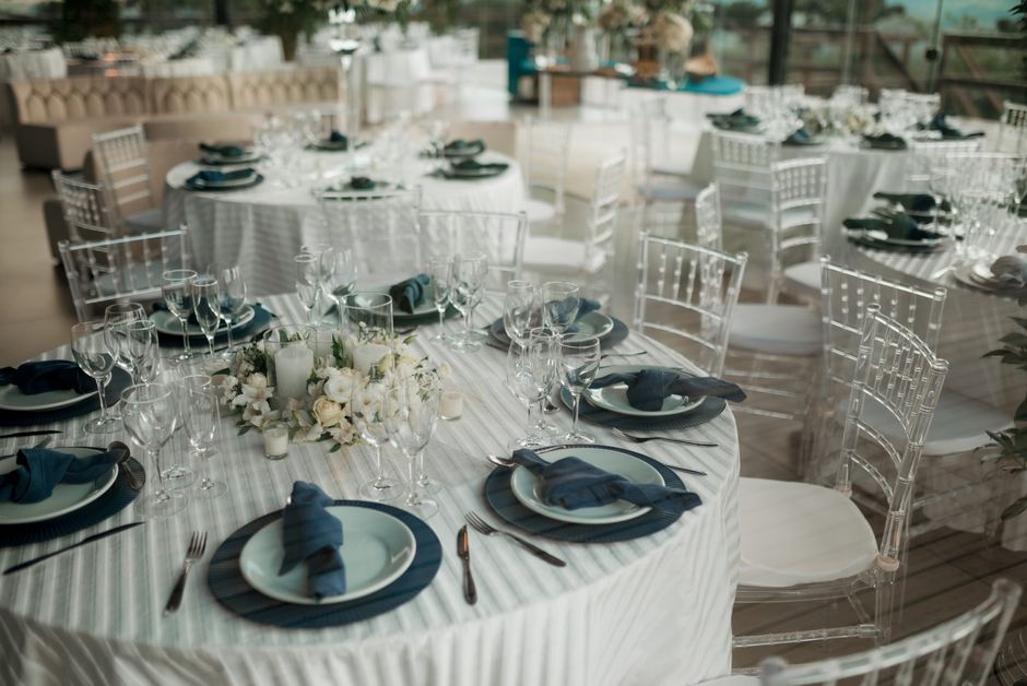 Elegant wedding reception table with fine dining setup